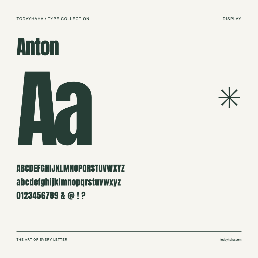 Anton — Font specimen with uppercase and lowercase letters and numbers