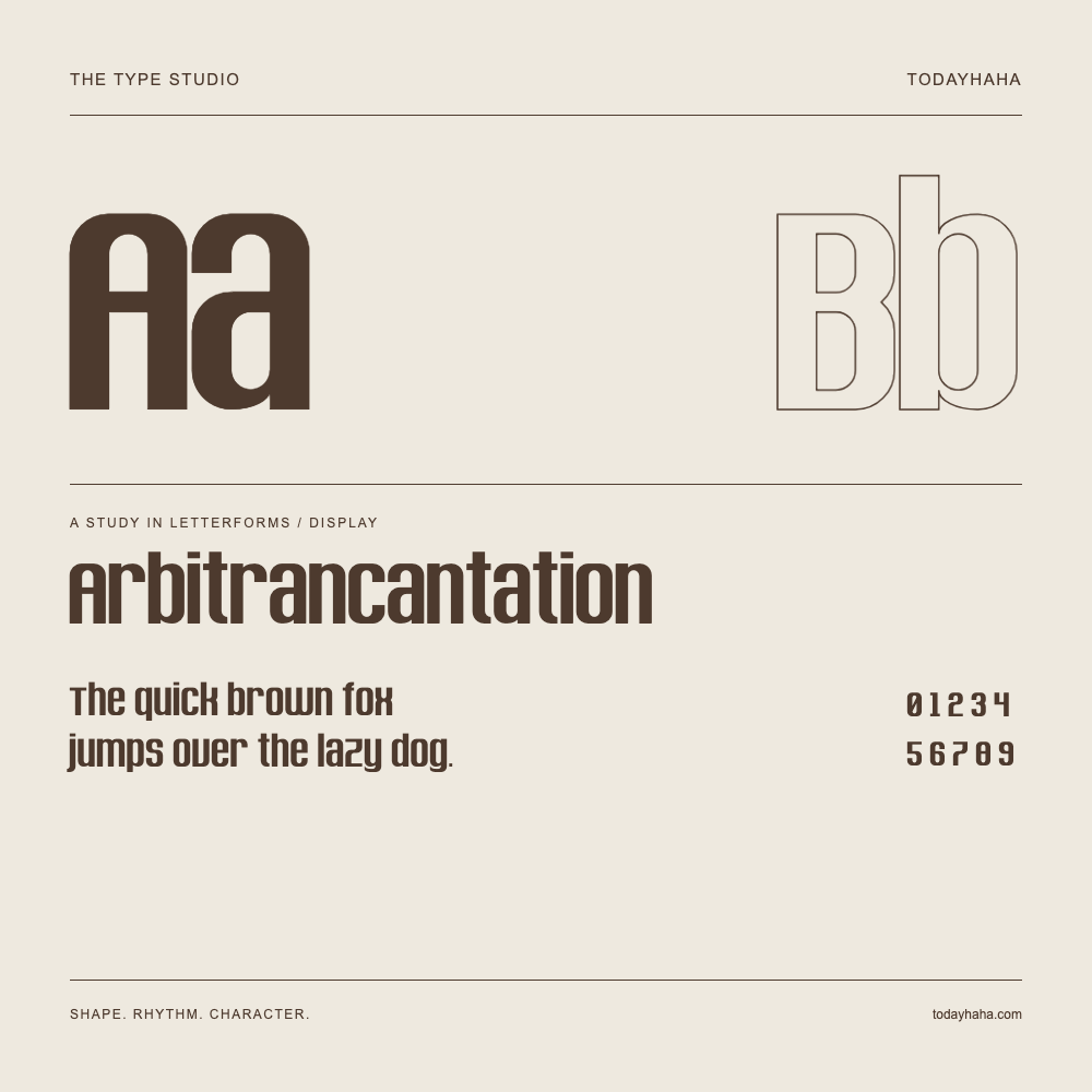 Arbitrancantation — Buchstabenstudie mit Beispielsatz und Ziffern