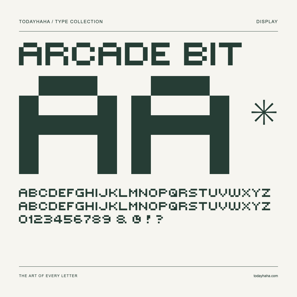 Arcade Bit — Muestra de mayúsculas, minúsculas y números
