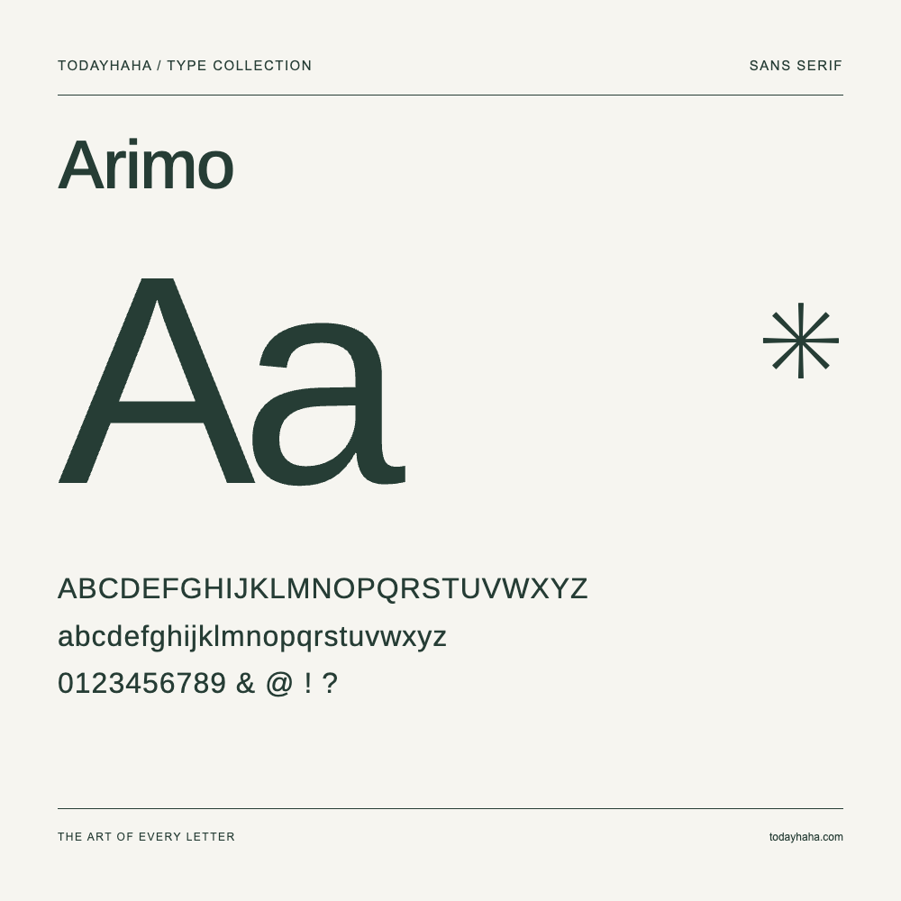 Arimo — 字体展示:大小写字母与数字