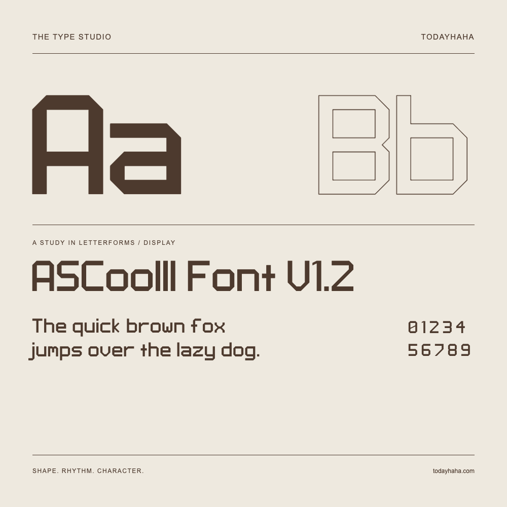 ASCoolII Font V1.2 — Étude des lettres avec une phrase et des chiffres