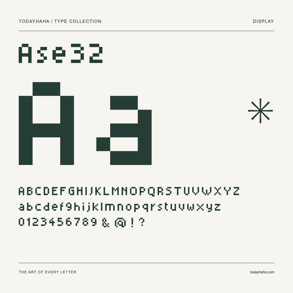Ase32 — Schriftmuster mit Großbuchstaben, Kleinbuchstaben und Ziffern