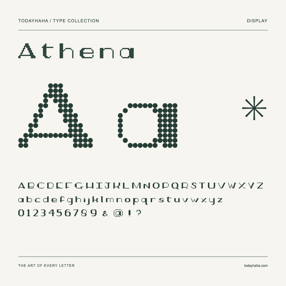 Athena — Spécimen avec majuscules, minuscules et chiffres