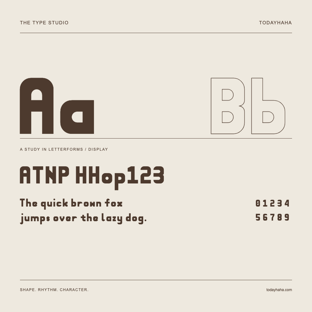 ATNP HHop123 — Letterform study with sample sentence and numbers