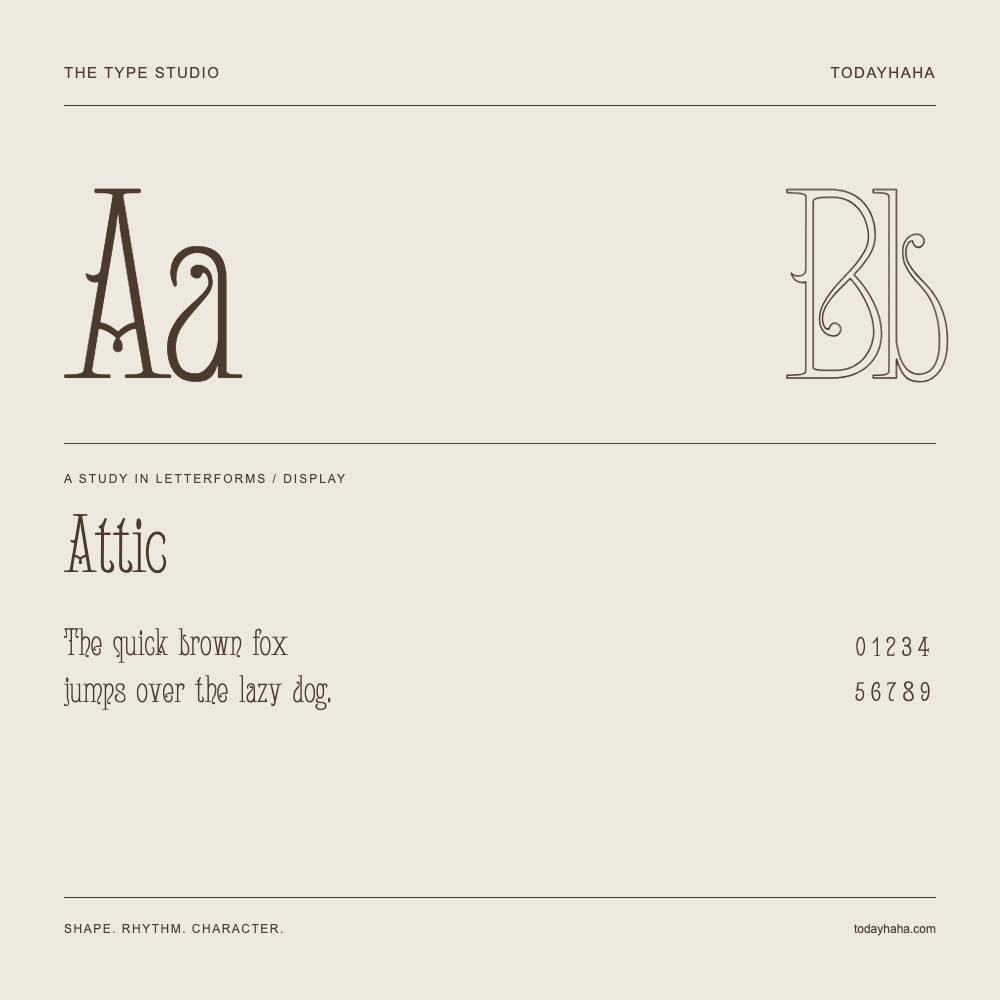 Attic — Buchstabenstudie mit Beispielsatz und Ziffern
