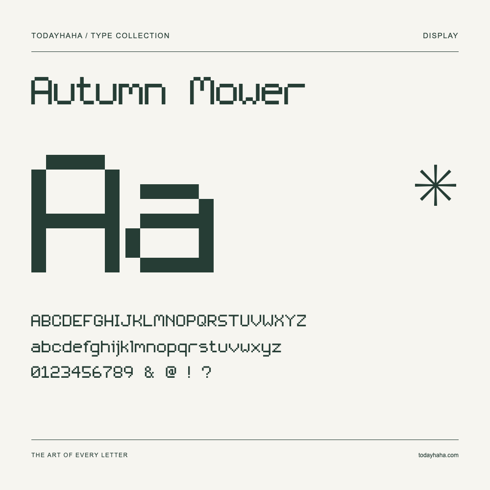 Autumn Mower — Spécimen avec majuscules, minuscules et chiffres