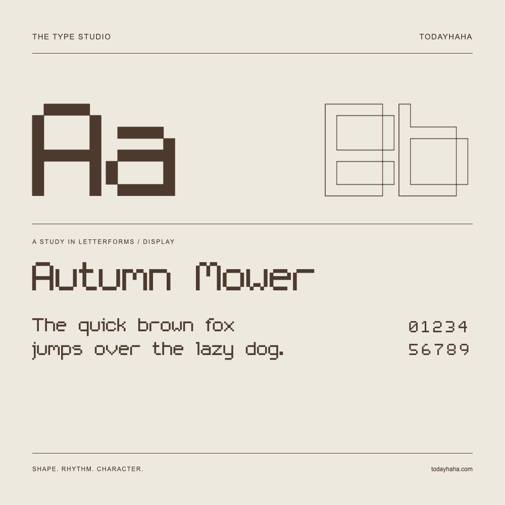 Autumn Mower — Étude des lettres avec une phrase et des chiffres