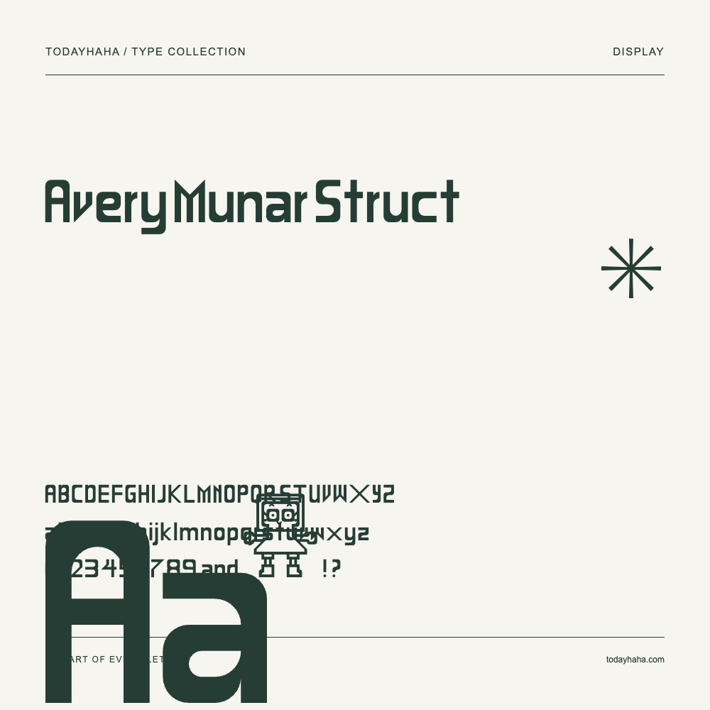 Avery Munar Struct — Schriftmuster mit Großbuchstaben, Kleinbuchstaben und Ziffern