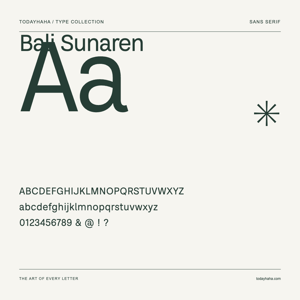 Bali Sunaren — Spécimen avec majuscules, minuscules et chiffres