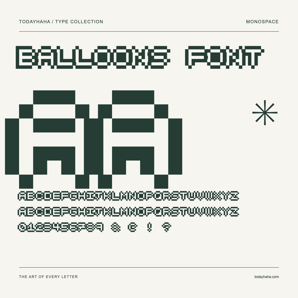 balloons font — Schriftmuster mit Großbuchstaben, Kleinbuchstaben und Ziffern