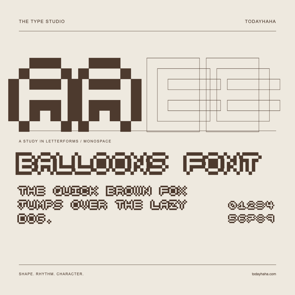 balloons font — Buchstabenstudie mit Beispielsatz und Ziffern