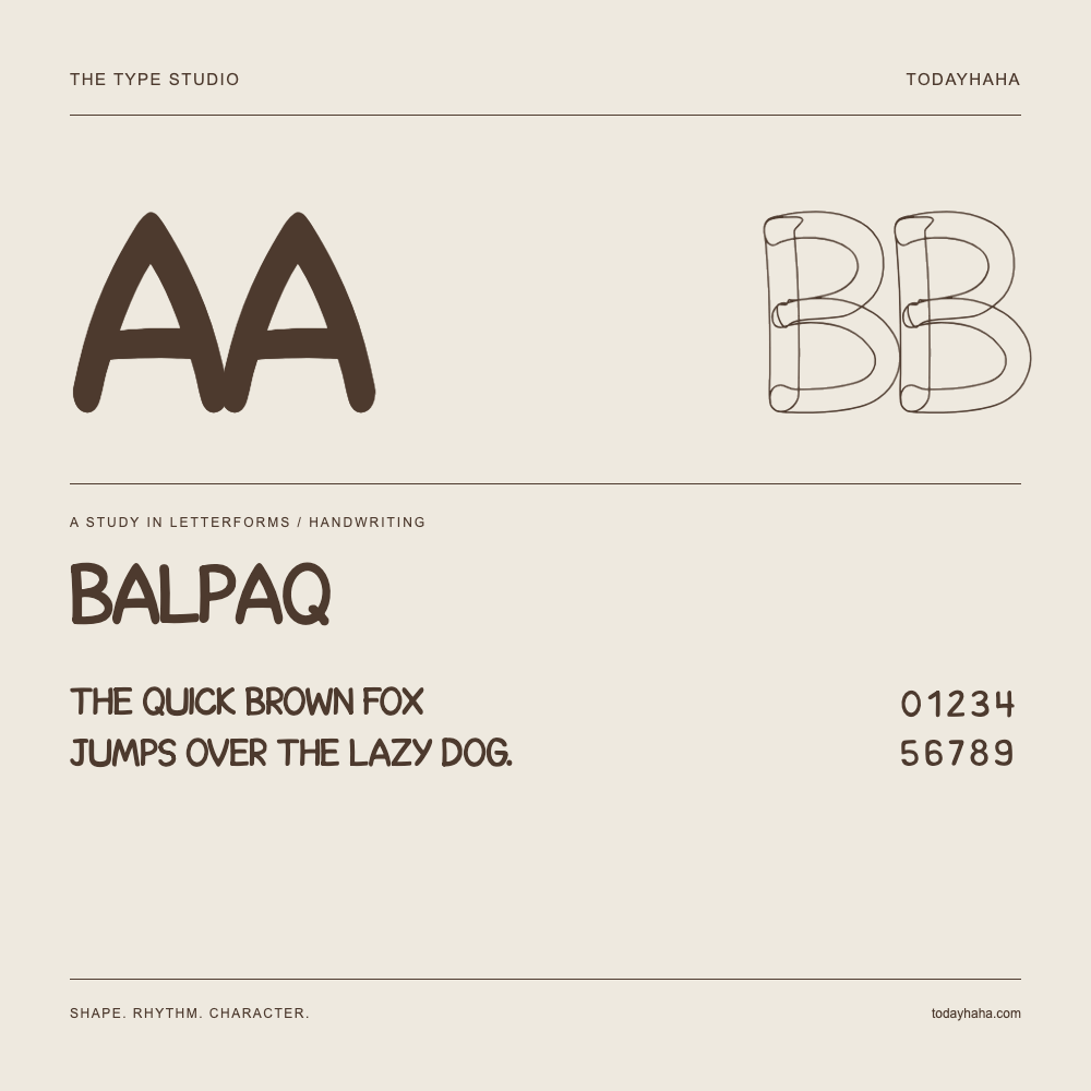 Balpaq — Buchstabenstudie mit Beispielsatz und Ziffern