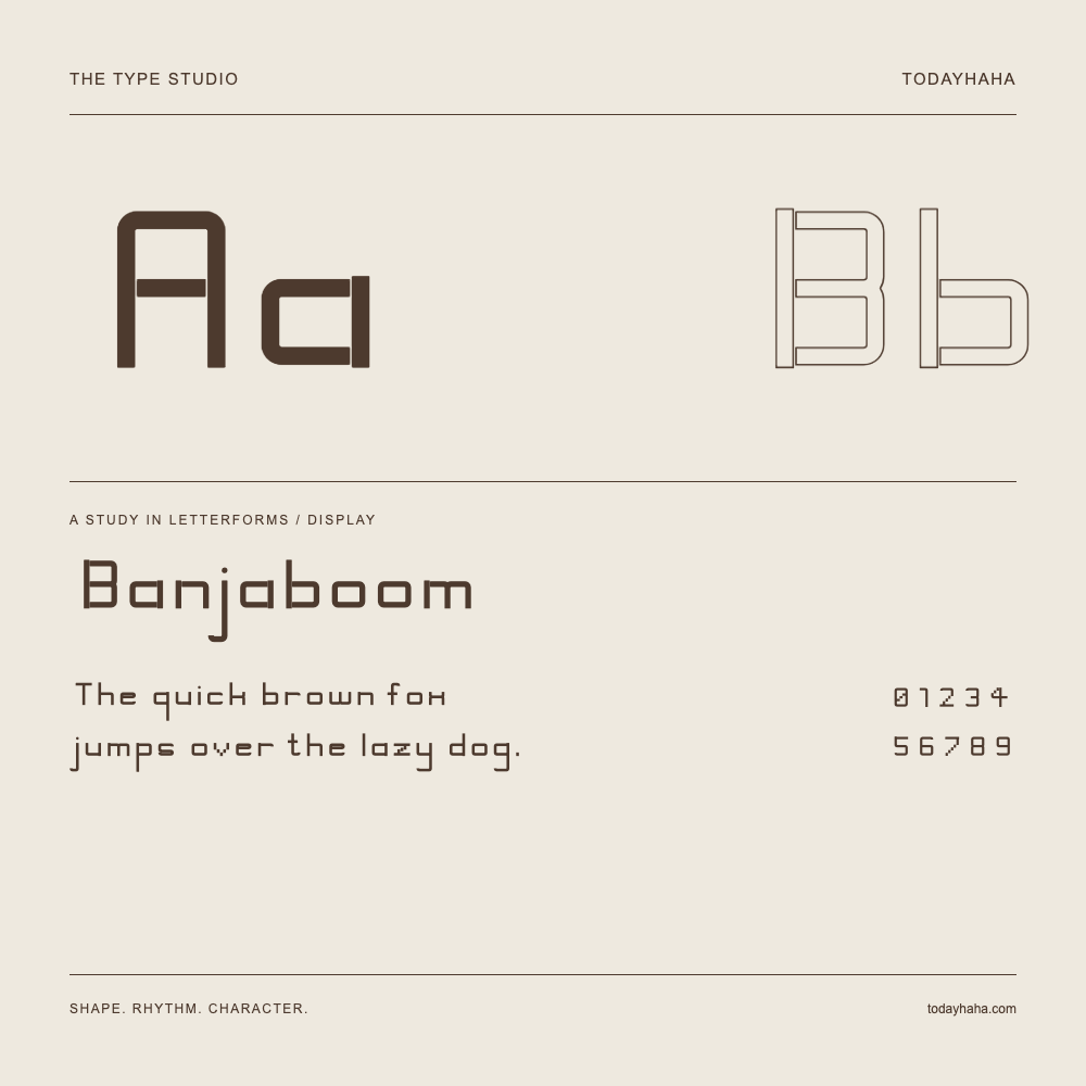 Banjaboom — Letterform study with sample sentence and numbers