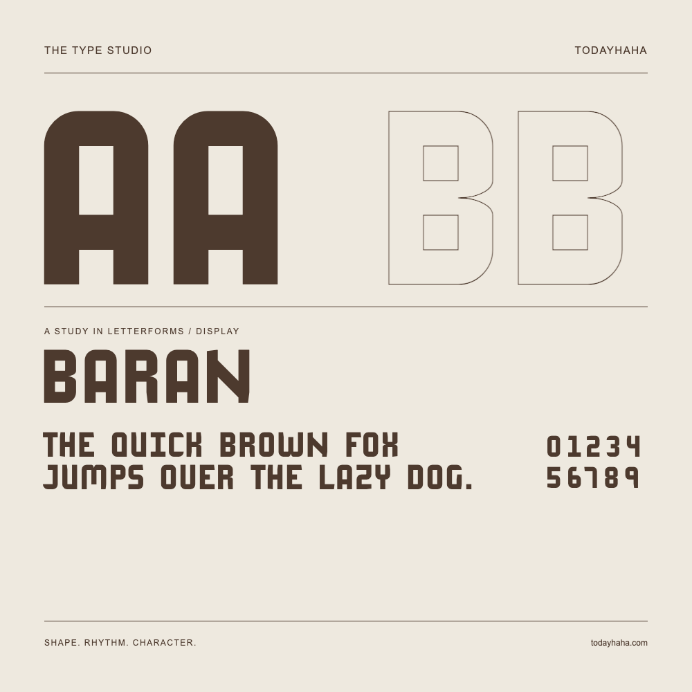Baran — Buchstabenstudie mit Beispielsatz und Ziffern