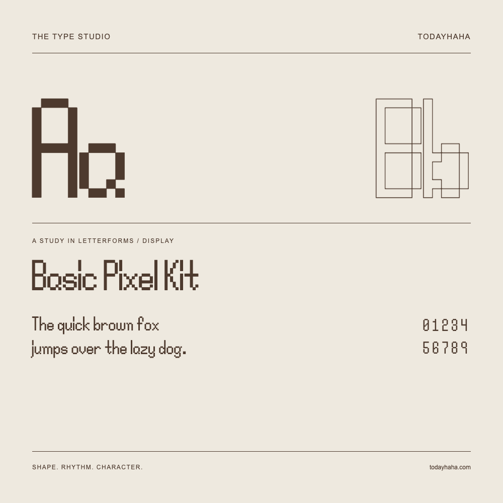 Basic Pixel Kit — Buchstabenstudie mit Beispielsatz und Ziffern