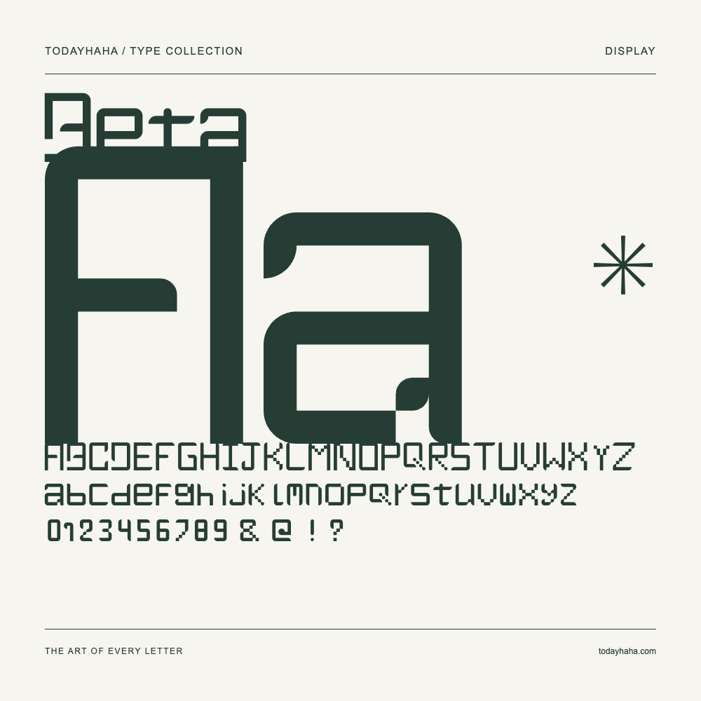 Beta — Schriftmuster mit Großbuchstaben, Kleinbuchstaben und Ziffern