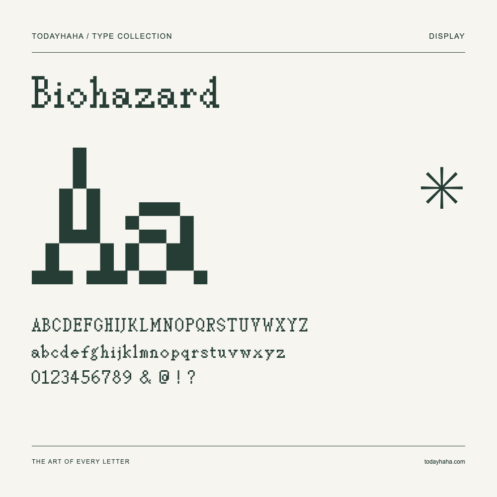 Biohazard — Spécimen avec majuscules, minuscules et chiffres