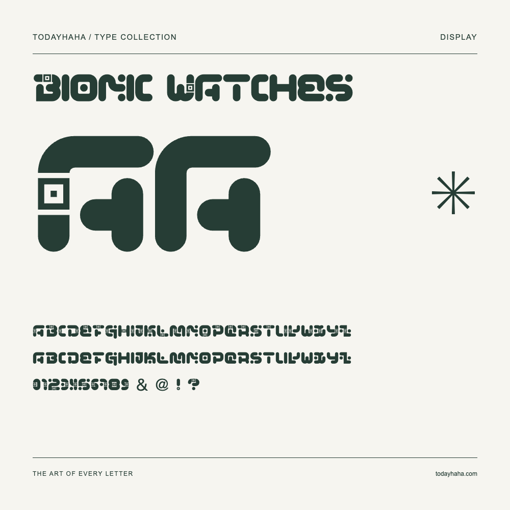 Bionic Watches — Schriftmuster mit Großbuchstaben, Kleinbuchstaben und Ziffern