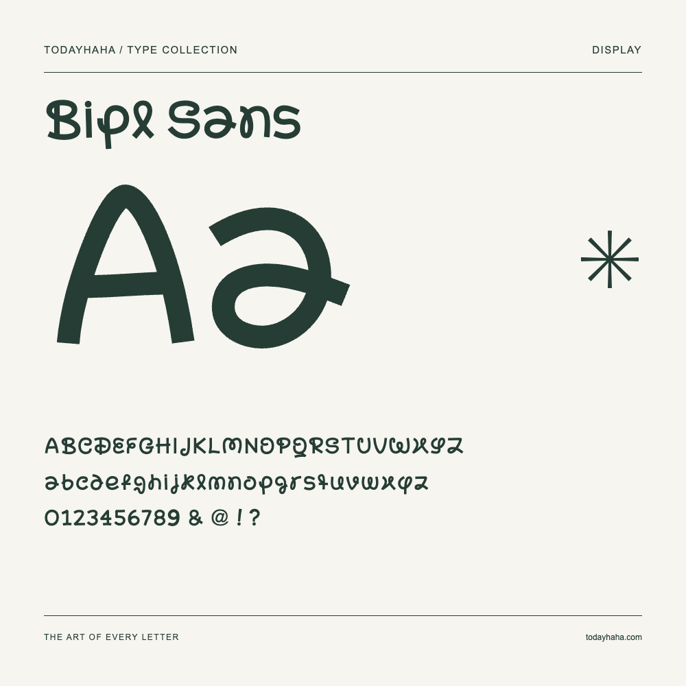 Bipl Sans — Font specimen with uppercase and lowercase letters and numbers