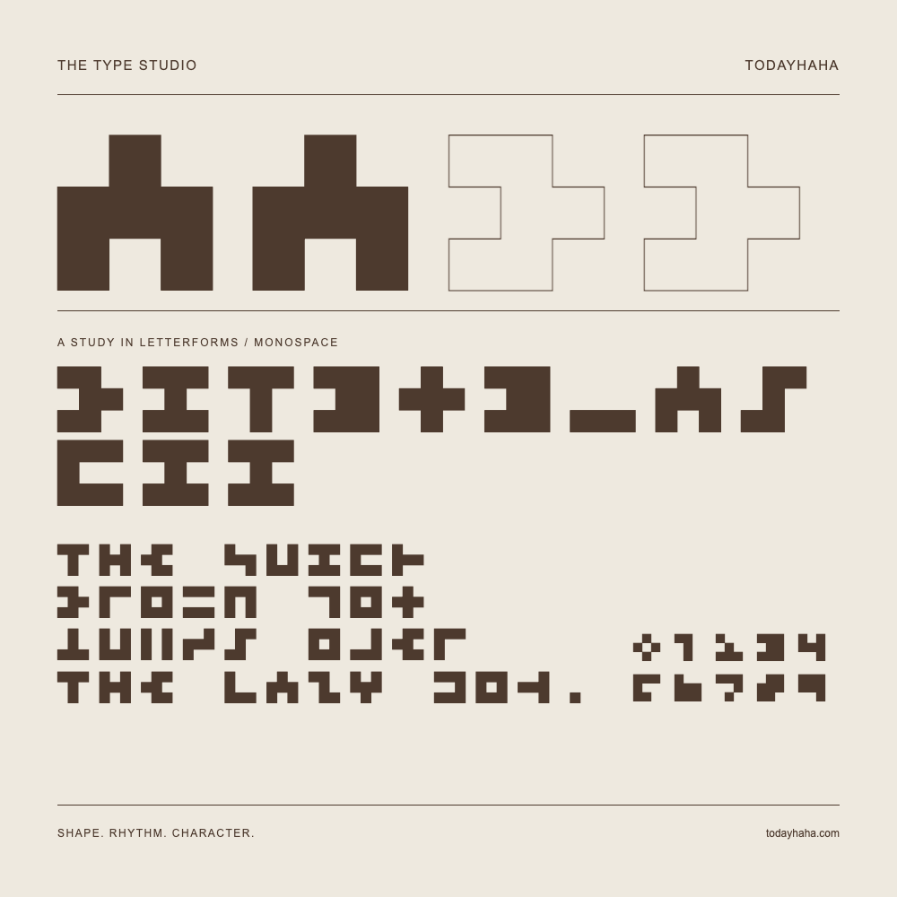 bit3x3_ascii — Buchstabenstudie mit Beispielsatz und Ziffern