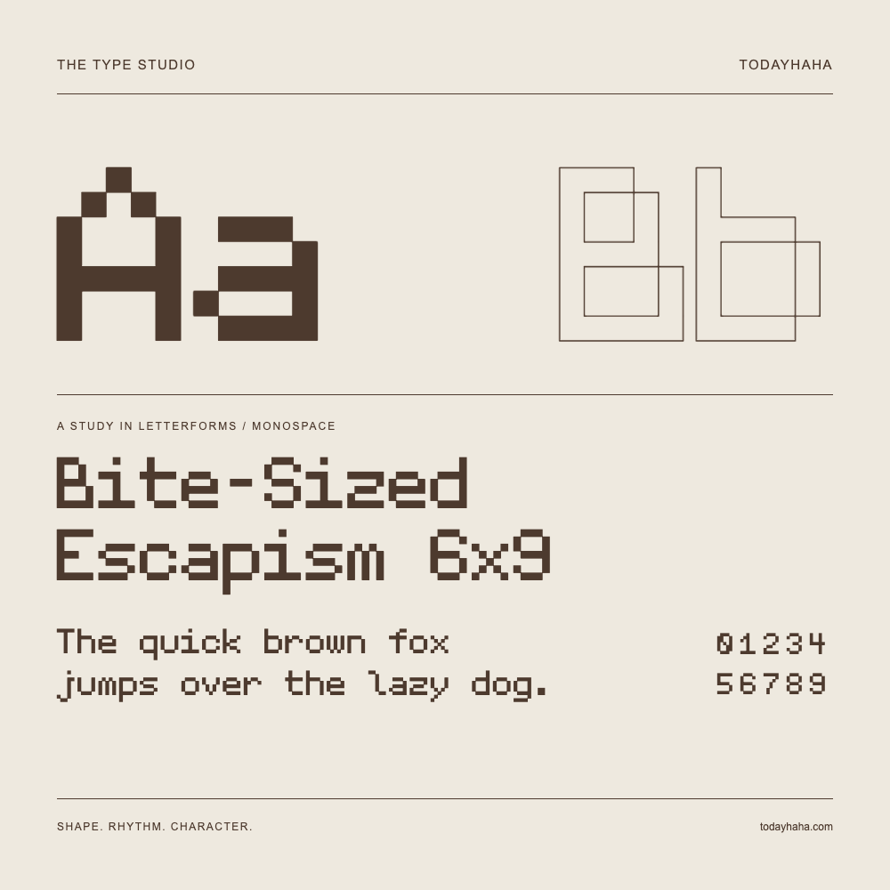Bite-Sized Escapism 6x9 — 字形展示：示例句子与数字