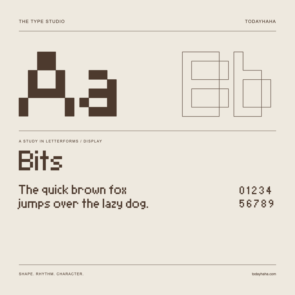 Bits — Buchstabenstudie mit Beispielsatz und Ziffern