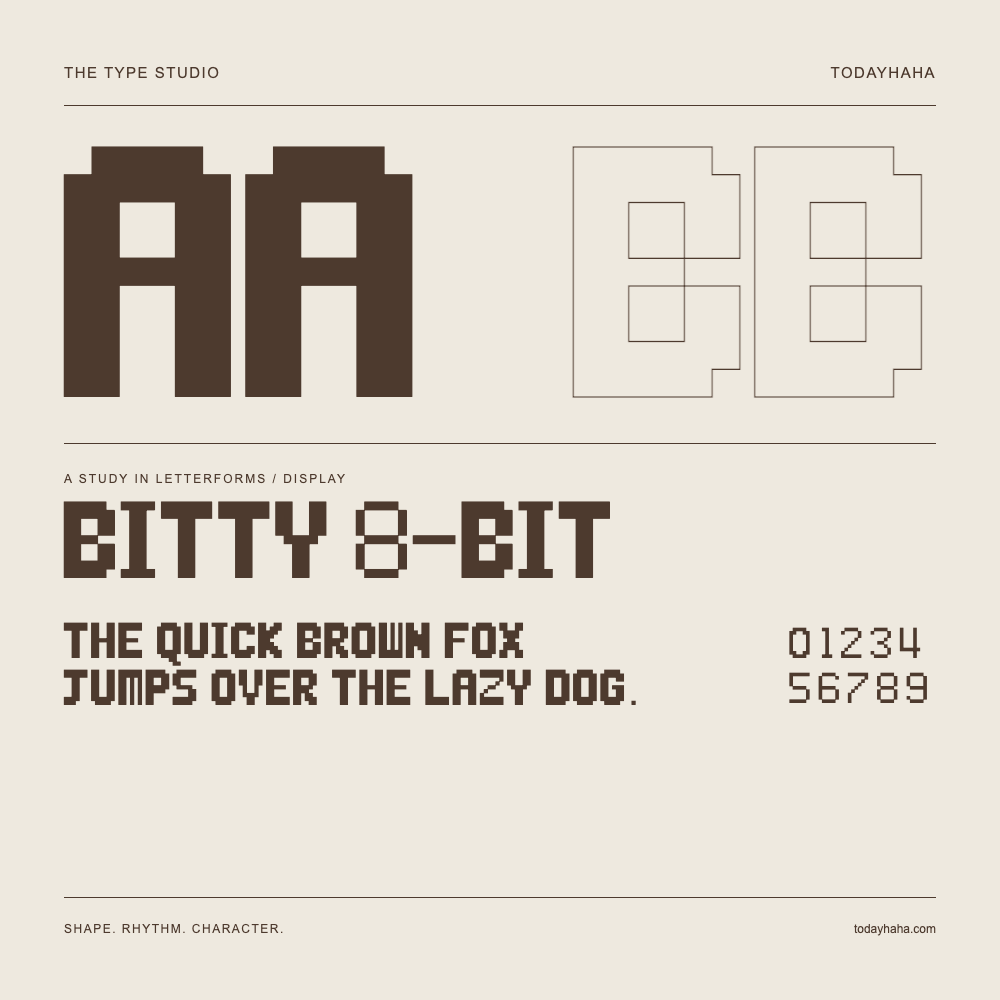 bitty 8-bit — Studio delle lettere con frase e numeri