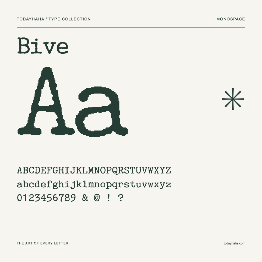 Bive — Amostra com letras maiúsculas, minúsculas e números