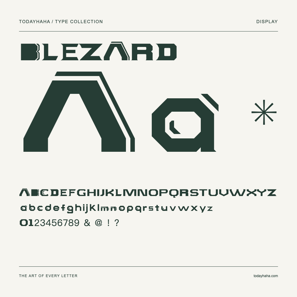 BLEZARD — Spécimen avec majuscules, minuscules et chiffres