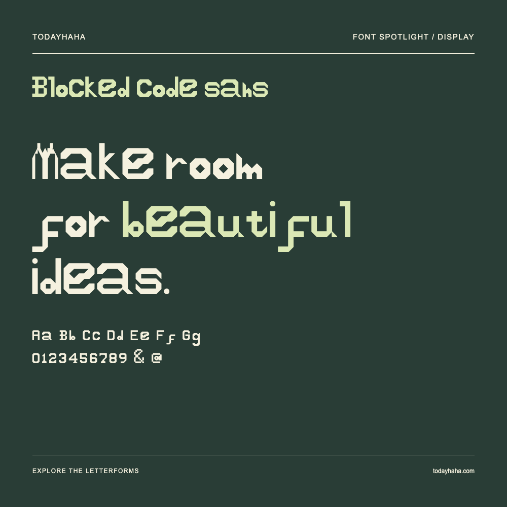 Blocked code sans — Typografieposter mit Beispieltext