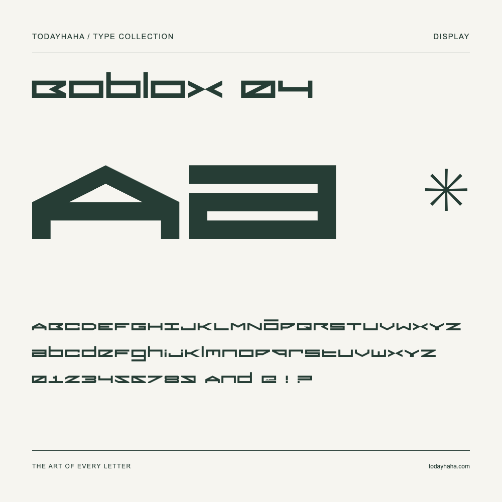 Boblox 04 — Font specimen with uppercase and lowercase letters and numbers