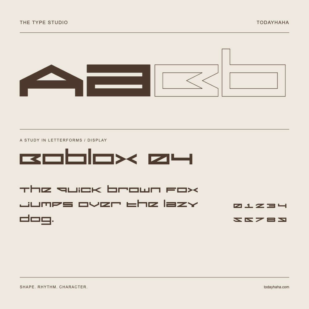 Boblox 04 — Letterform study with sample sentence and numbers