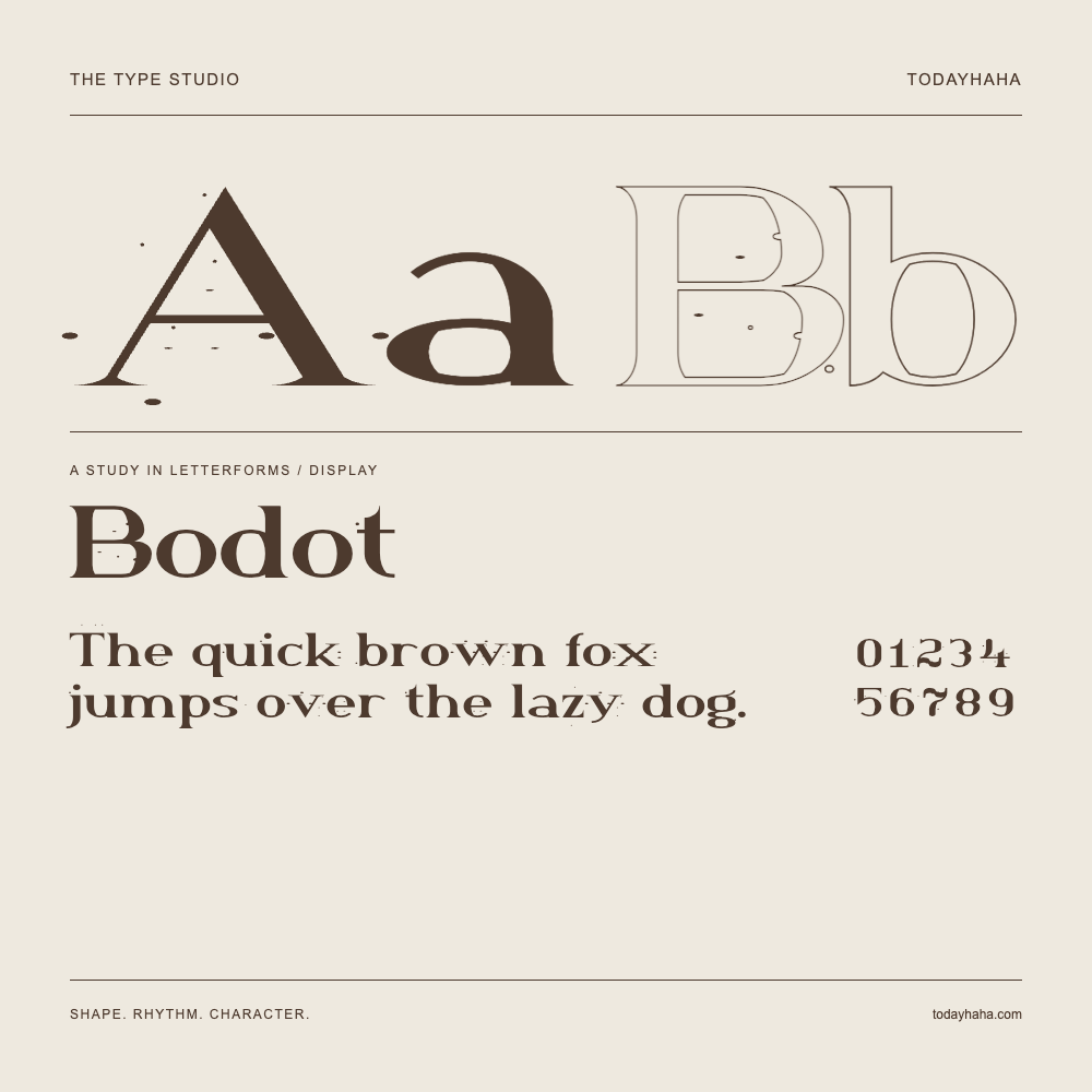 Bodot — Buchstabenstudie mit Beispielsatz und Ziffern