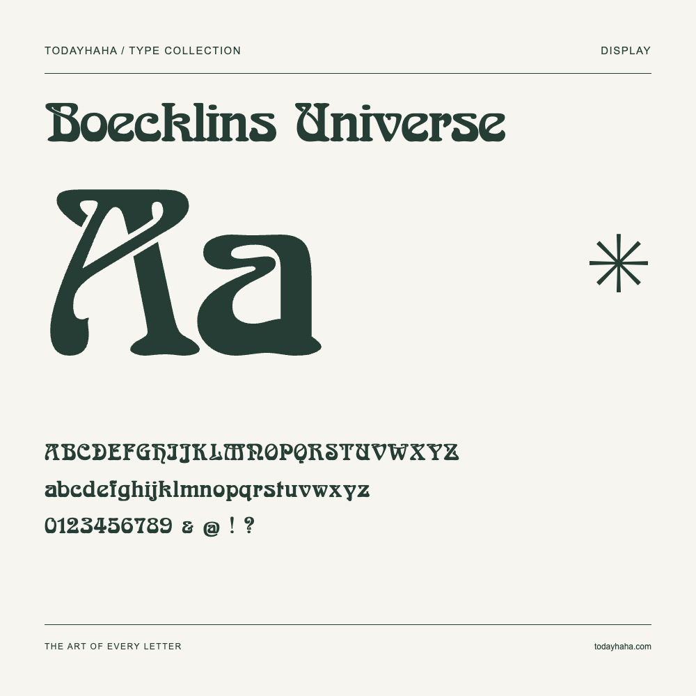 Boecklins Universe — Muestra de mayúsculas, minúsculas y números