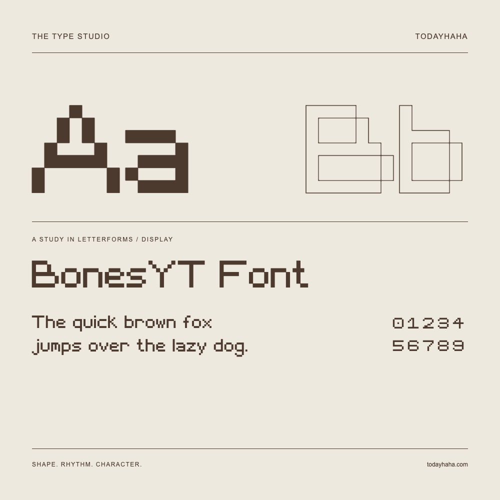 BonesYT Font — 字形展示：示例句子与数字