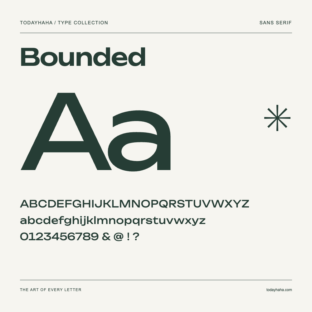 Bounded — Schriftmuster mit Großbuchstaben, Kleinbuchstaben und Ziffern