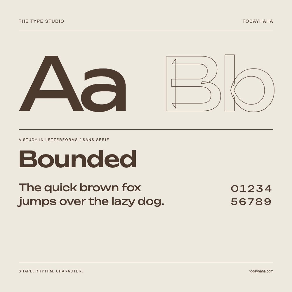 Bounded — Buchstabenstudie mit Beispielsatz und Ziffern