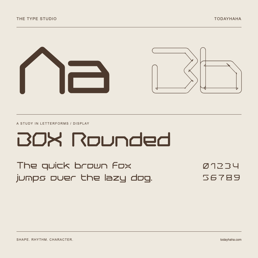 BOX Rounded — Buchstabenstudie mit Beispielsatz und Ziffern