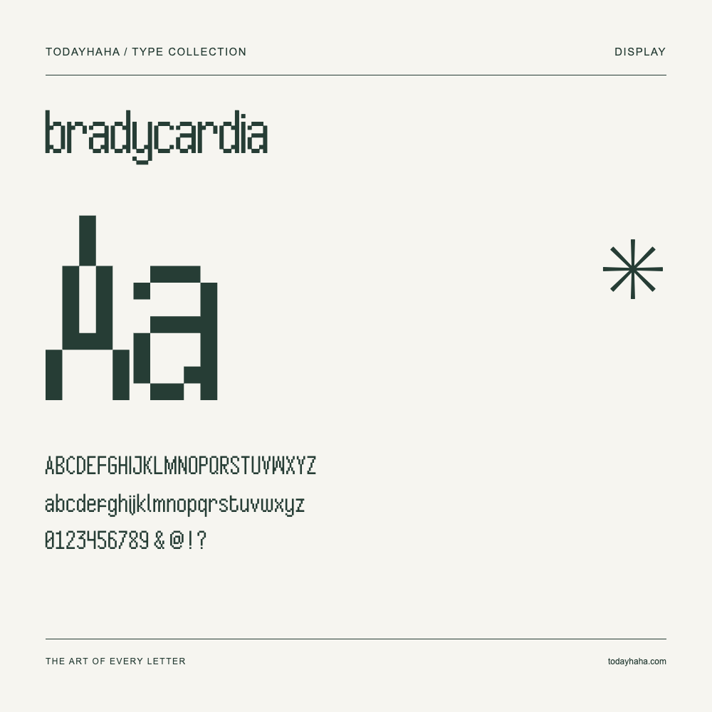 bradycardia — Font specimen with uppercase and lowercase letters and numbers