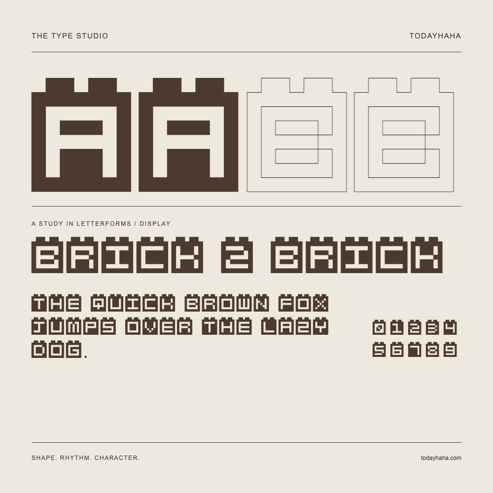Brick 2 Brick — Buchstabenstudie mit Beispielsatz und Ziffern