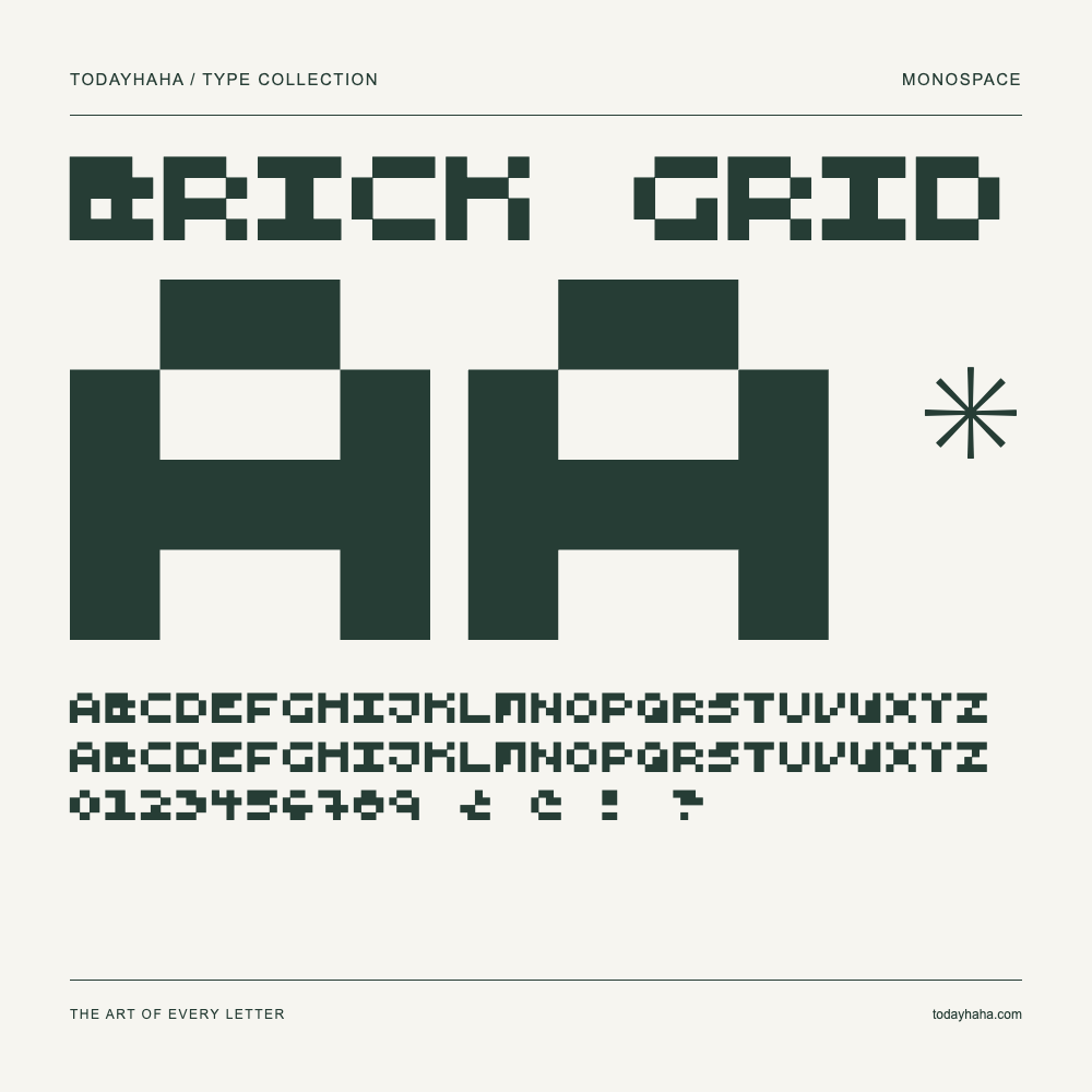 Brick Grid — Schriftmuster mit Großbuchstaben, Kleinbuchstaben und Ziffern