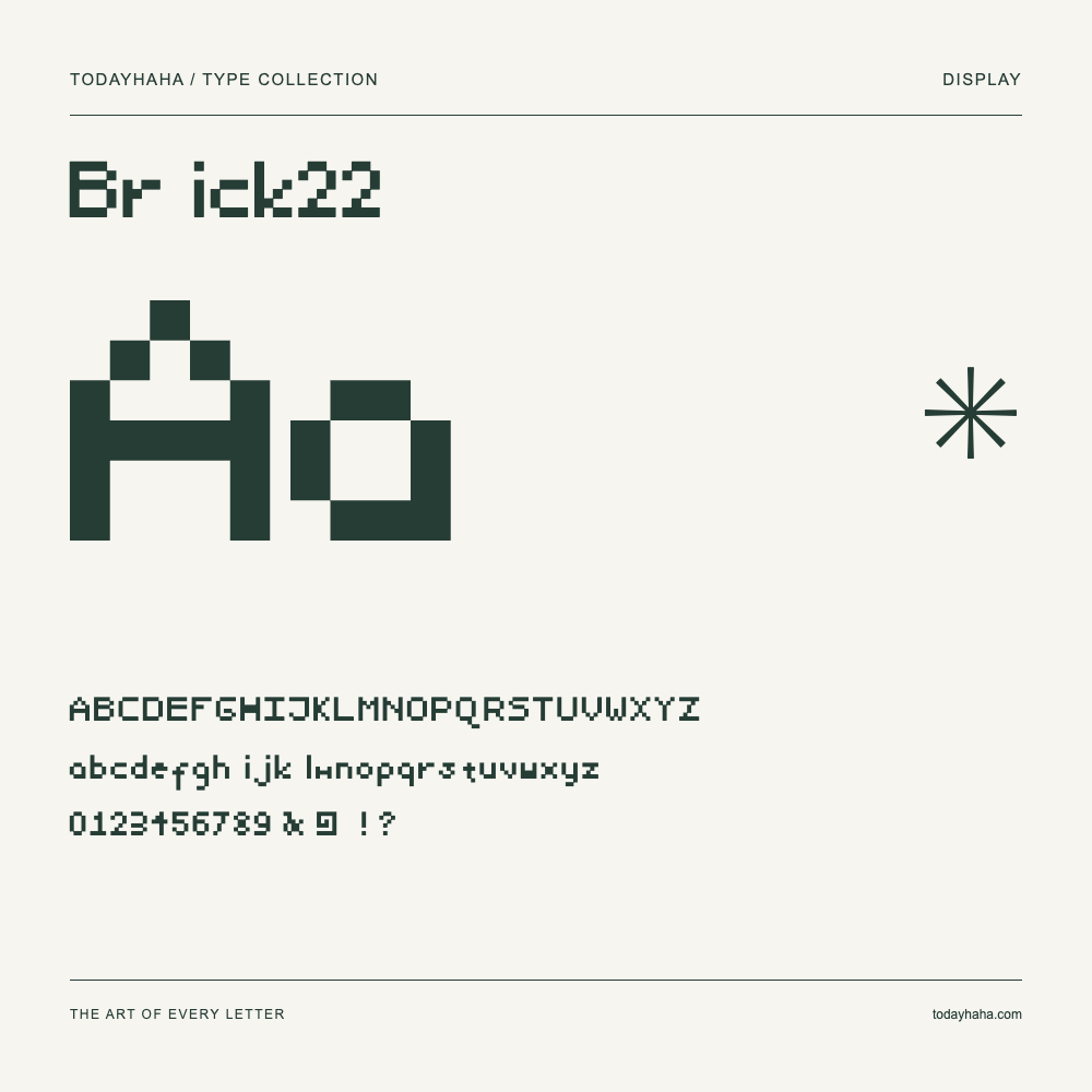 Brick22 — Schriftmuster mit Großbuchstaben, Kleinbuchstaben und Ziffern