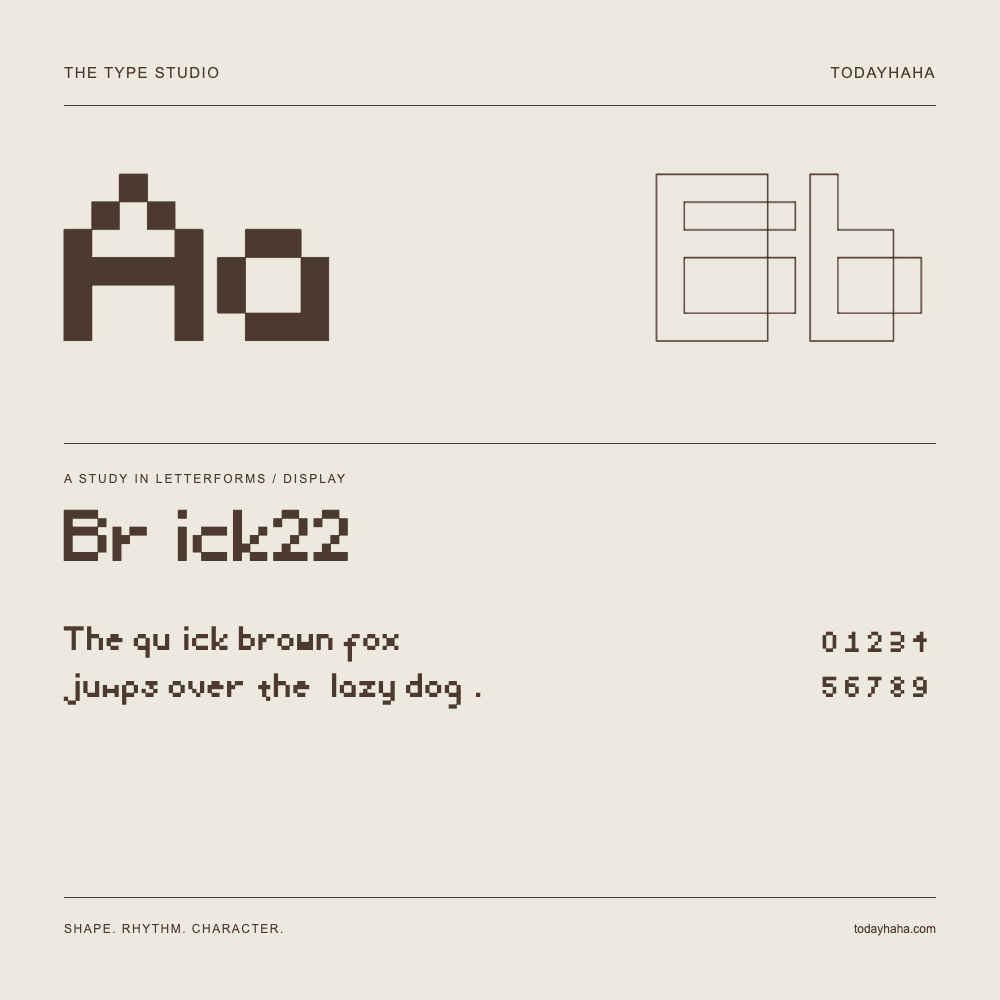 Brick22 — Buchstabenstudie mit Beispielsatz und Ziffern
