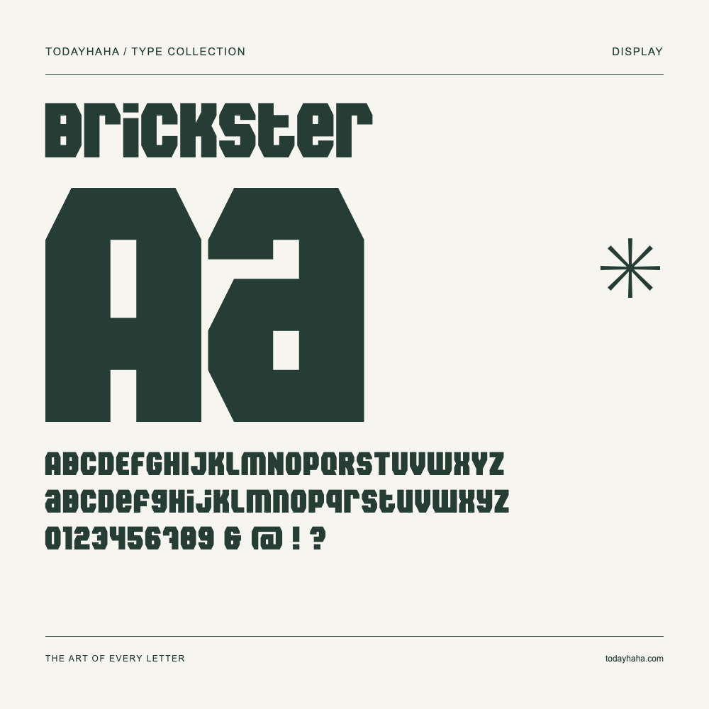 Brickster — Muestra de mayúsculas, minúsculas y números