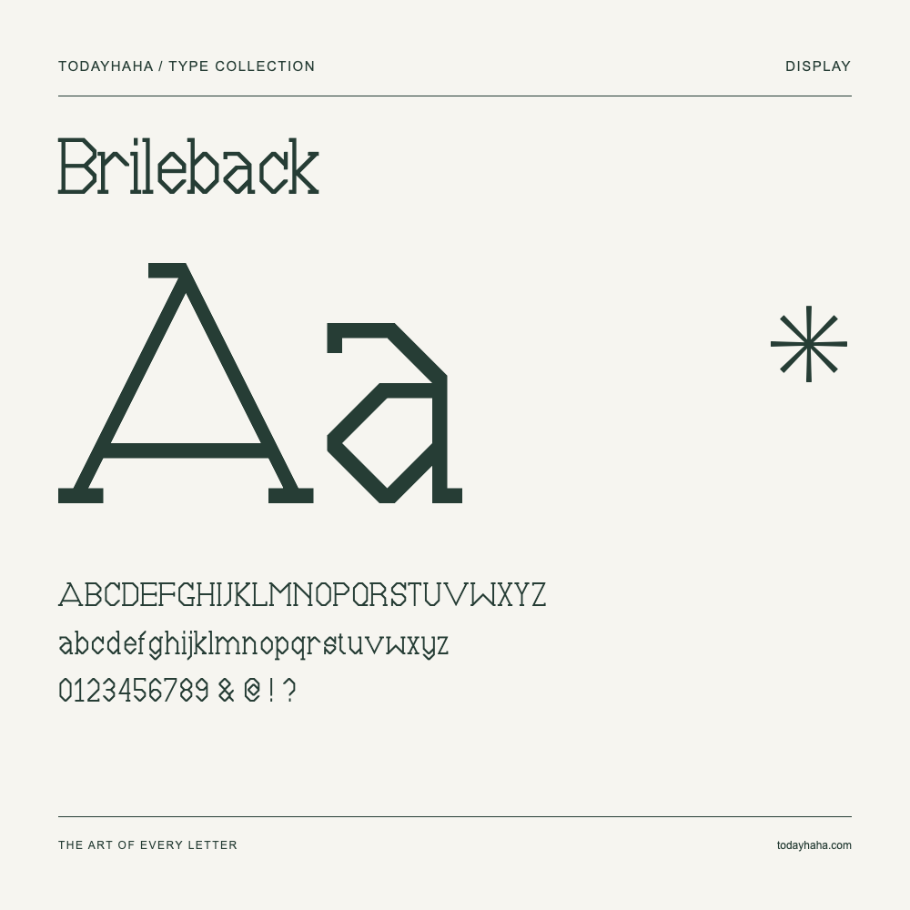 Brileback — Spécimen avec majuscules, minuscules et chiffres