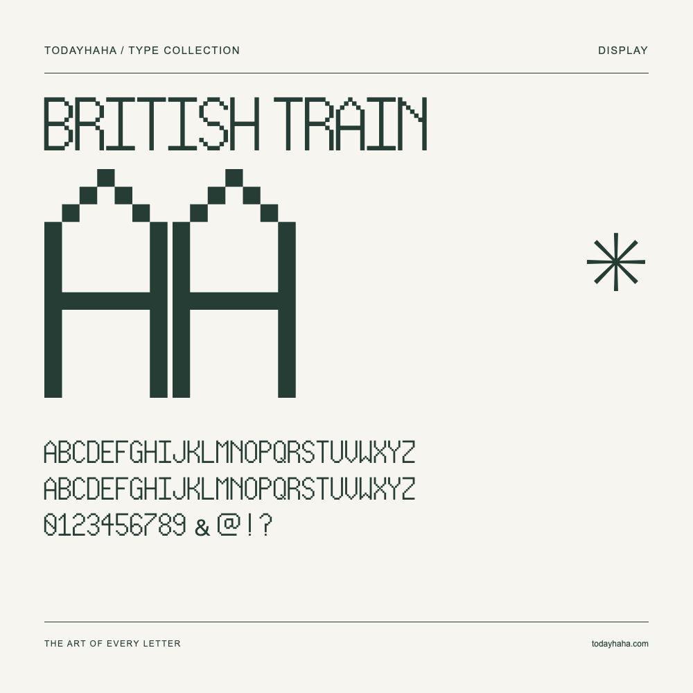 British Train — Muestra de mayúsculas, minúsculas y números