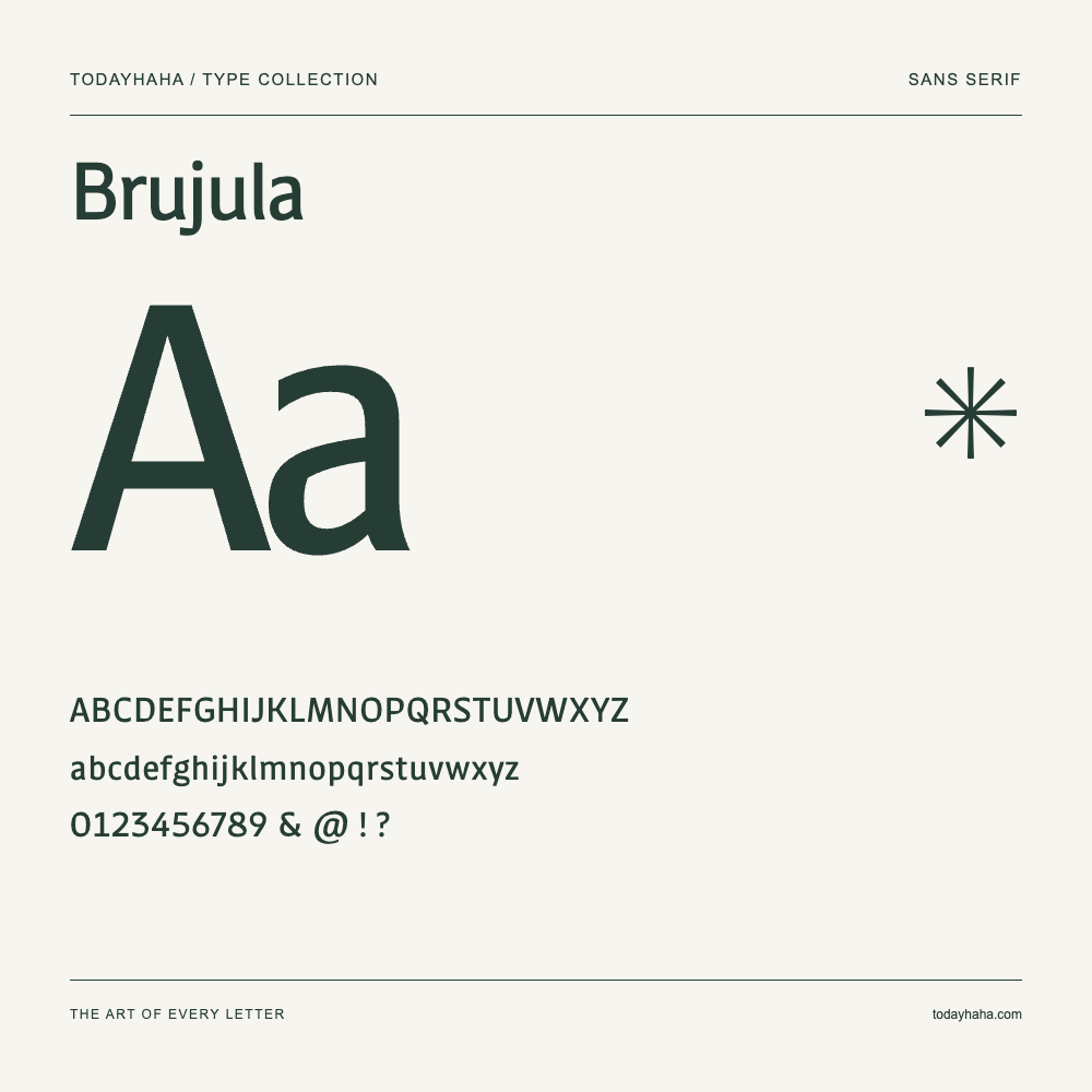 Brujula — Muestra de mayúsculas, minúsculas y números