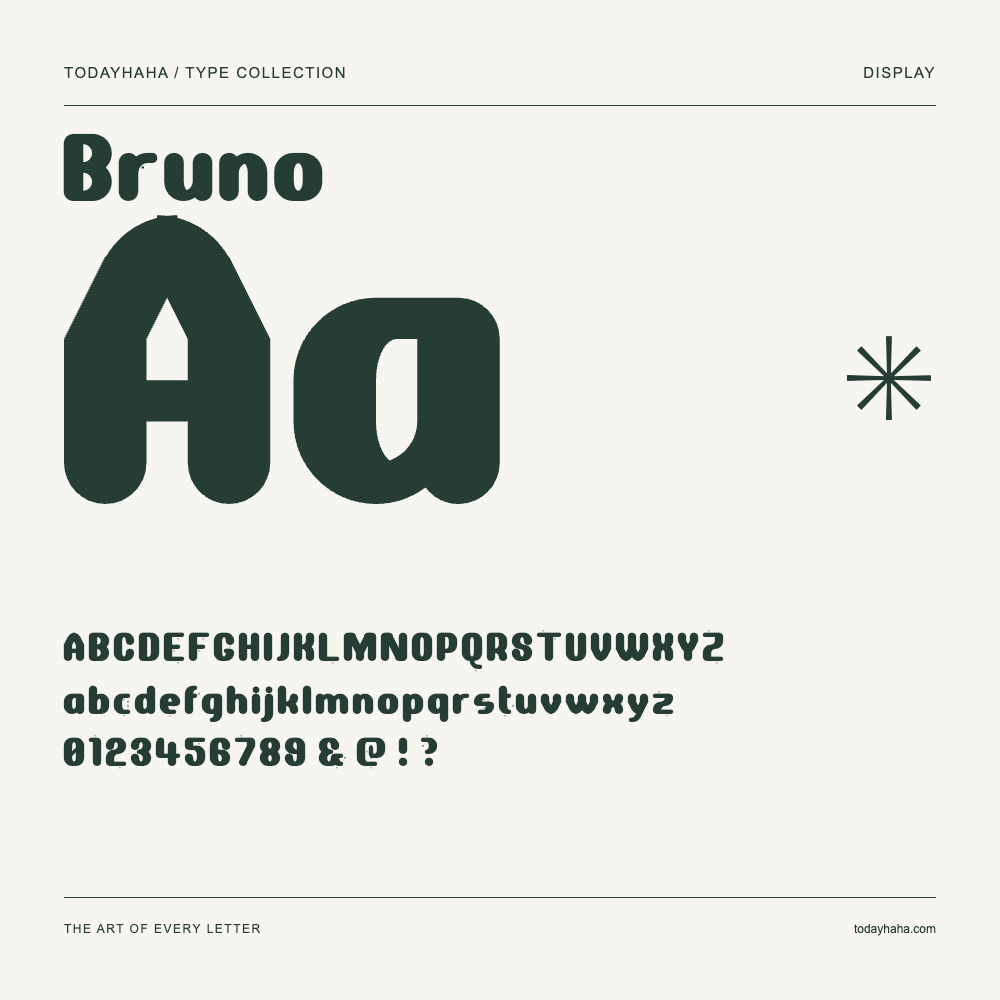 Bruno — Amostra com letras maiúsculas, minúsculas e números