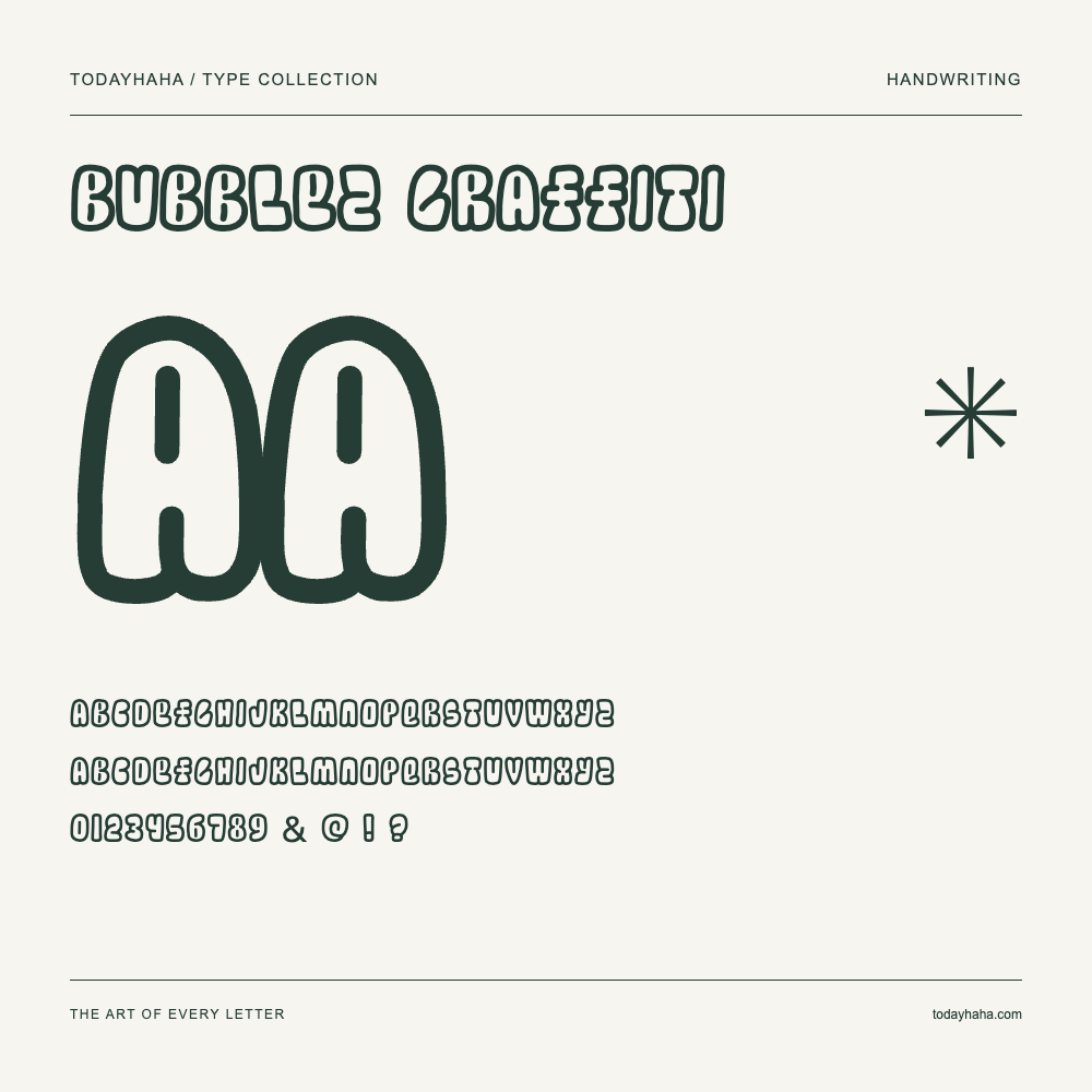 Bubblez Graffiti — Font specimen with uppercase and lowercase letters and numbers