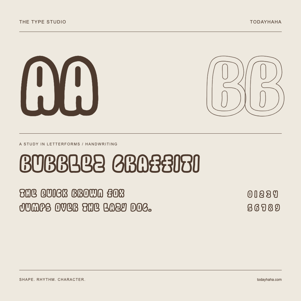 Bubblez Graffiti — Letterform study with sample sentence and numbers